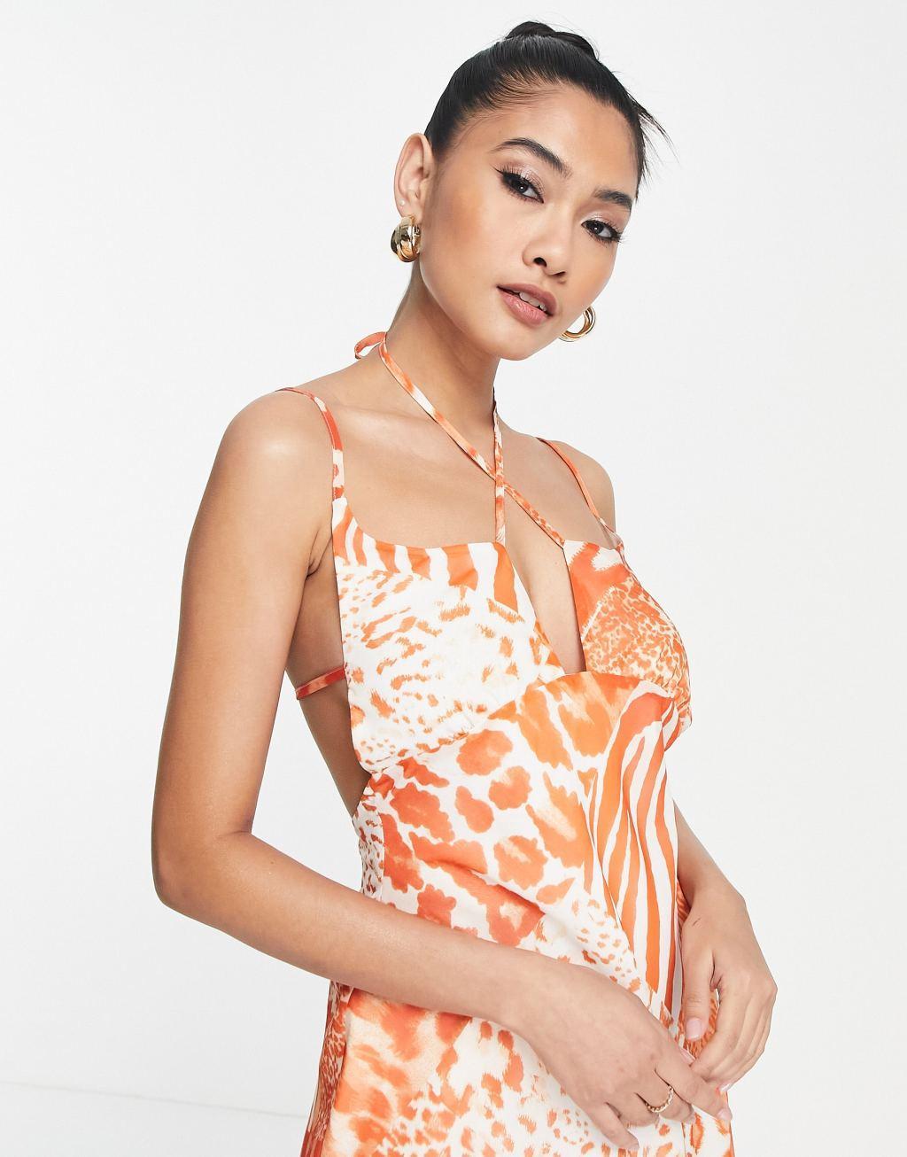 ASOS DESIGN bias soft mini dress with tie front detail Product Image