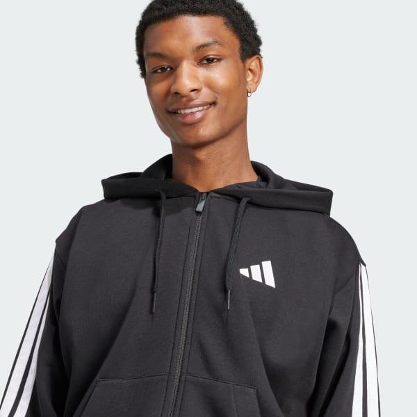 Men's adidas Essentials 3-Stripes Fleece Sportswear Zip Front Hoodie, Size: Medium, Medium Grey Grey Product Image