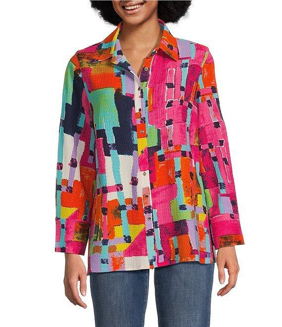 Calessa Textured Crinkle Long Sleeve Button Front Tunic Product Image