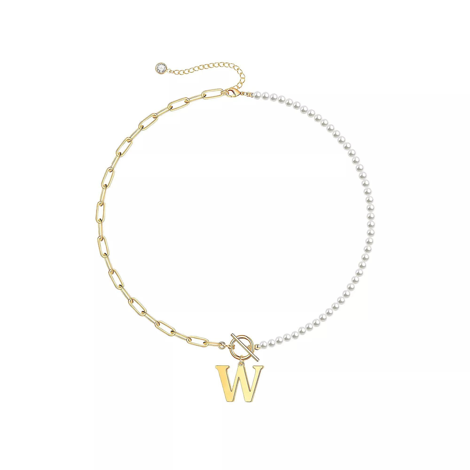 14k Gold Plated Initial Link Chain Necklace, Womens Gold Tone W Product Image