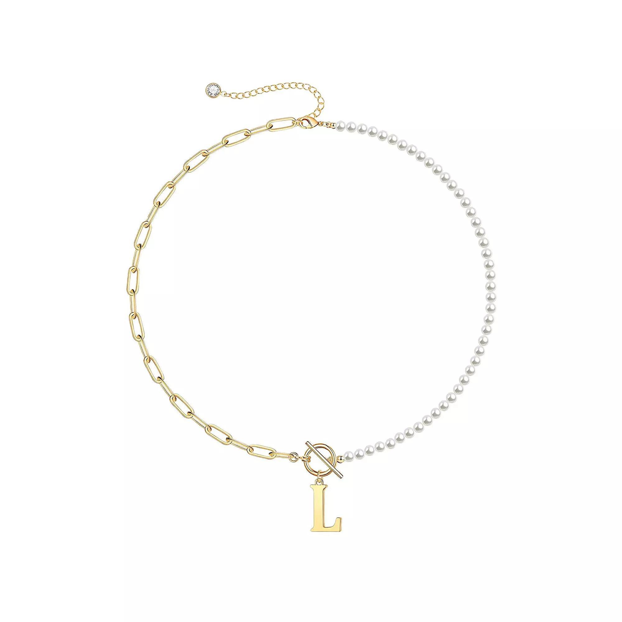 14k Gold Plated Initial Link Chain Necklace, Womens Gold Tone I Product Image