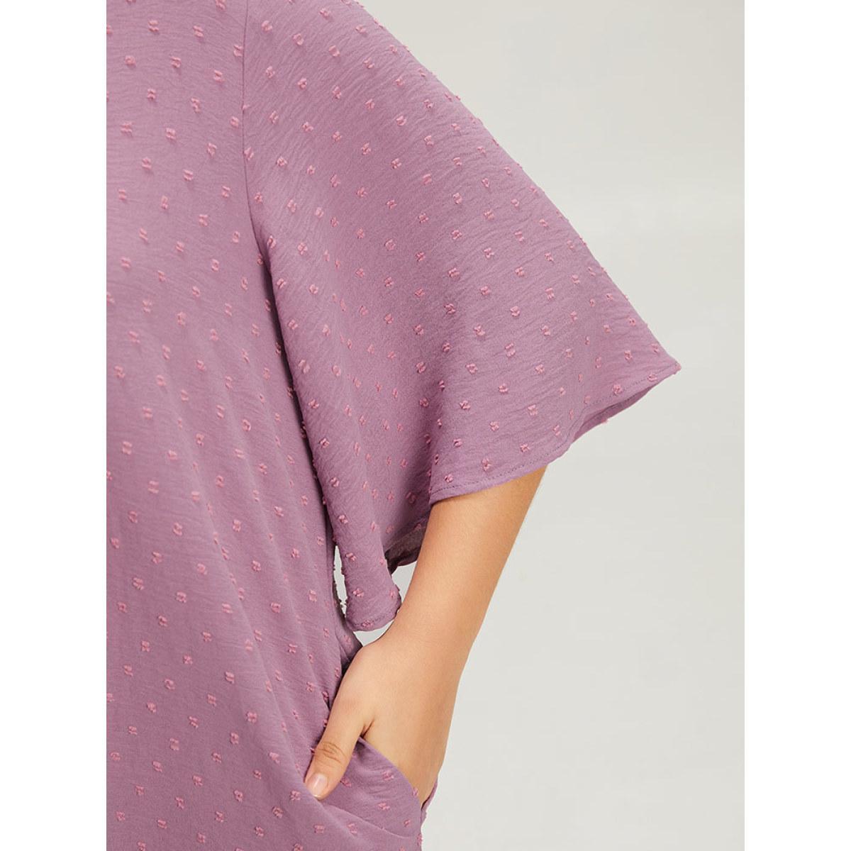 Plus Size Plain Textured Plicated Detail Crisscross Ruffle Sleeve Dress Lilac Women Casual Texture V-neck Half Sleeve Curvy Midi Dress BloomChic 18-20/2X Product Image