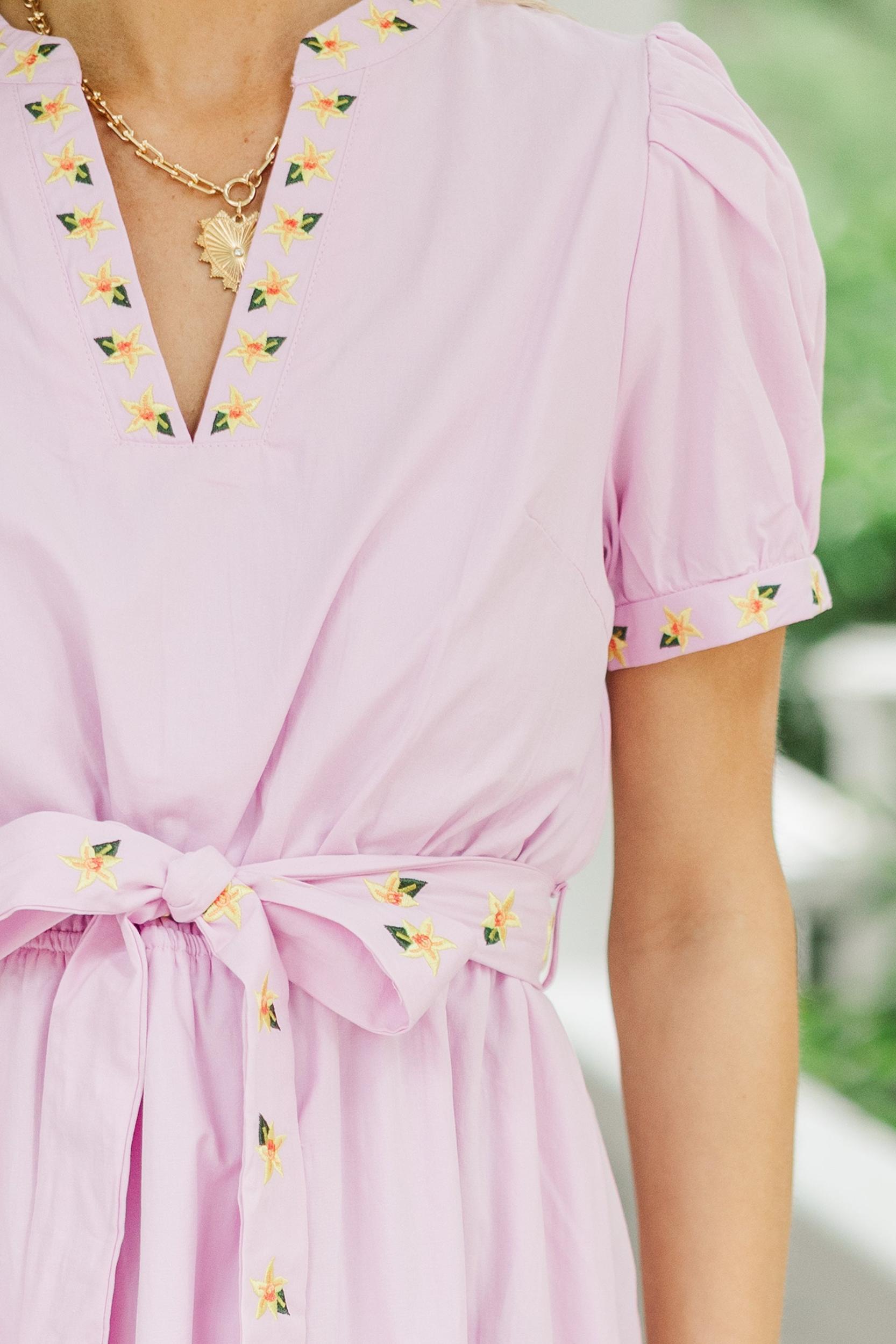 Feeling The Glow Pink Embroidered Midi Dress Female Product Image