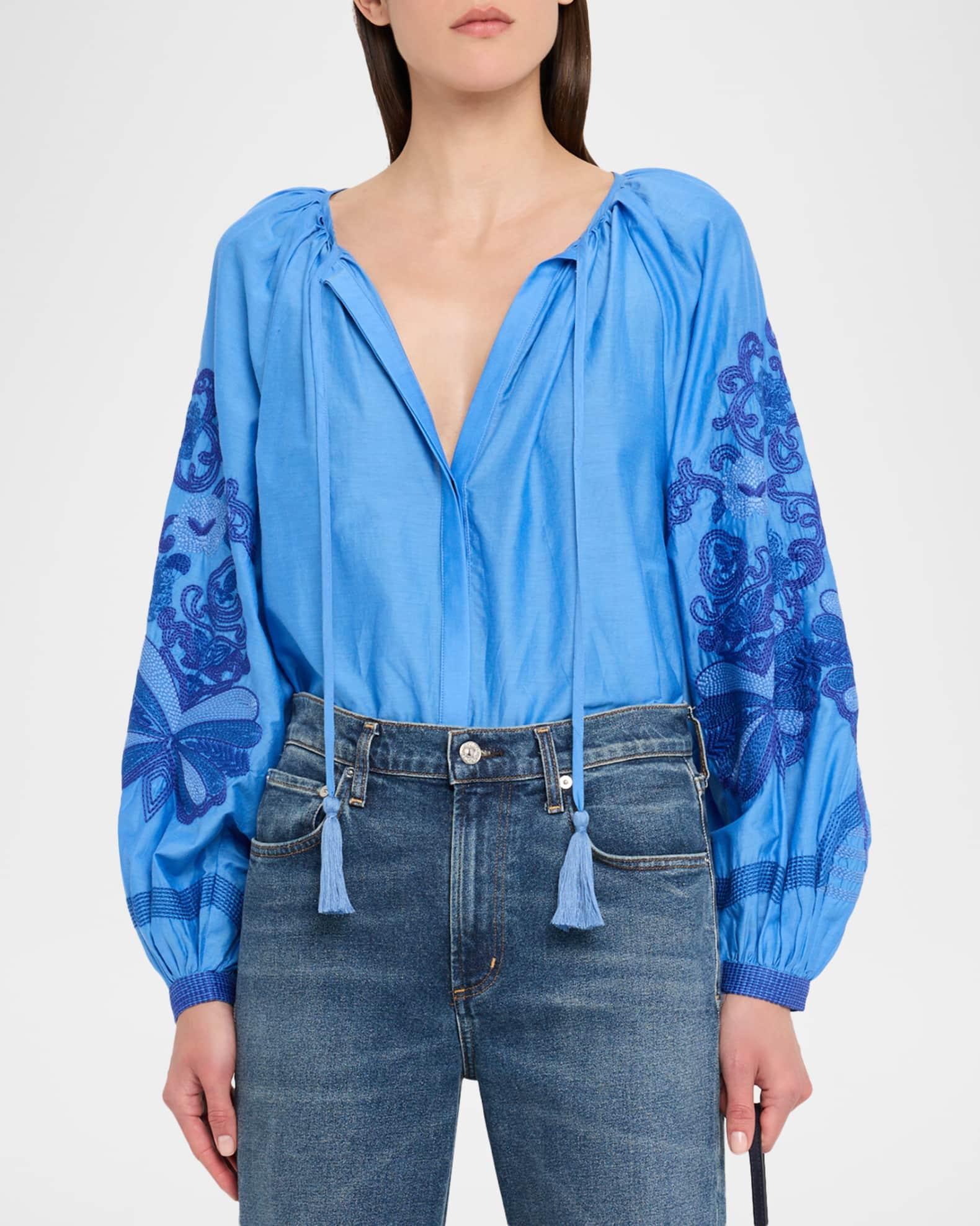 Addie Embroidered Cotton-Silk Blouse Product Image