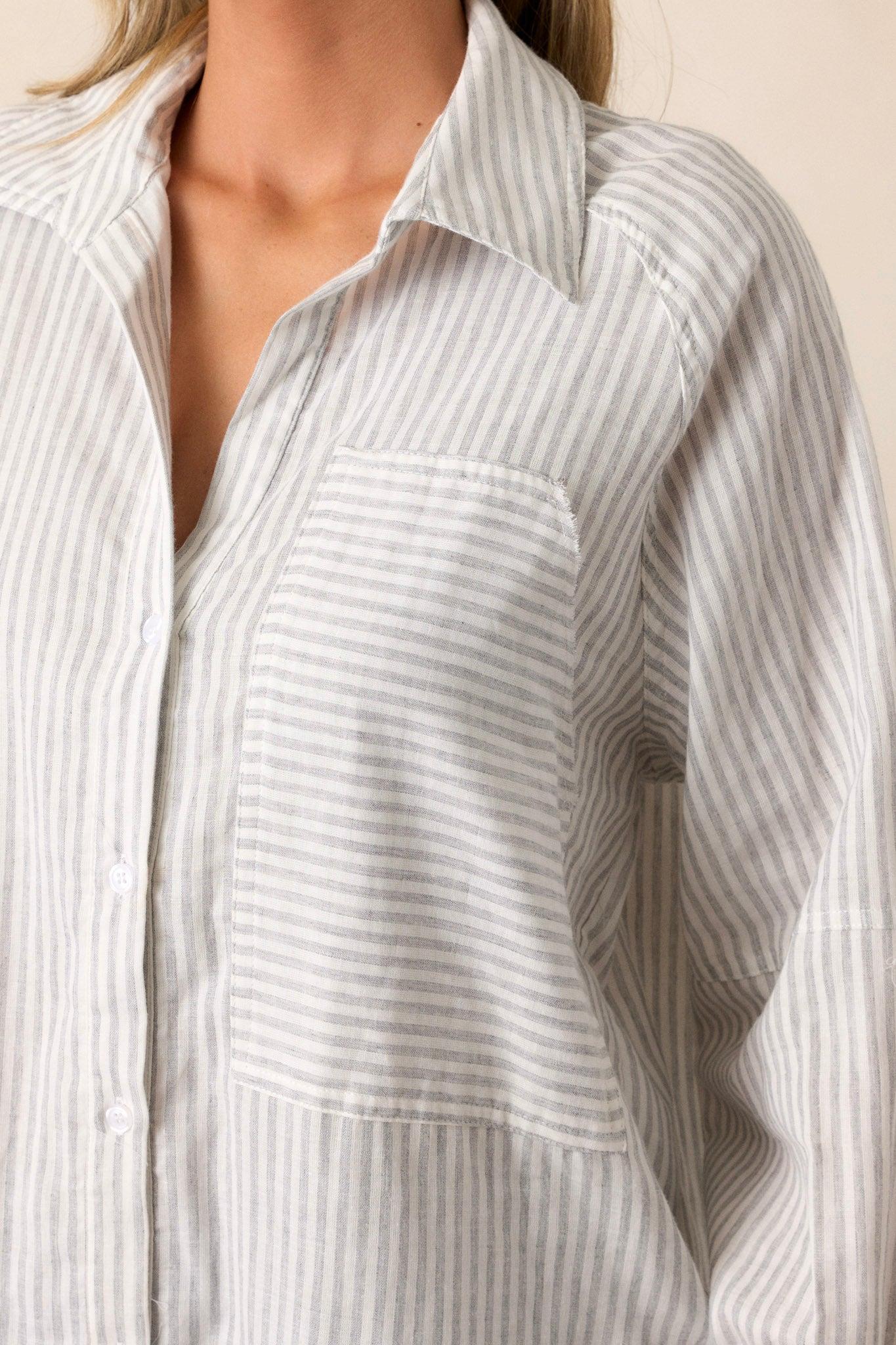 Timeless Flow Cotton Grey Button Front Top Product Image