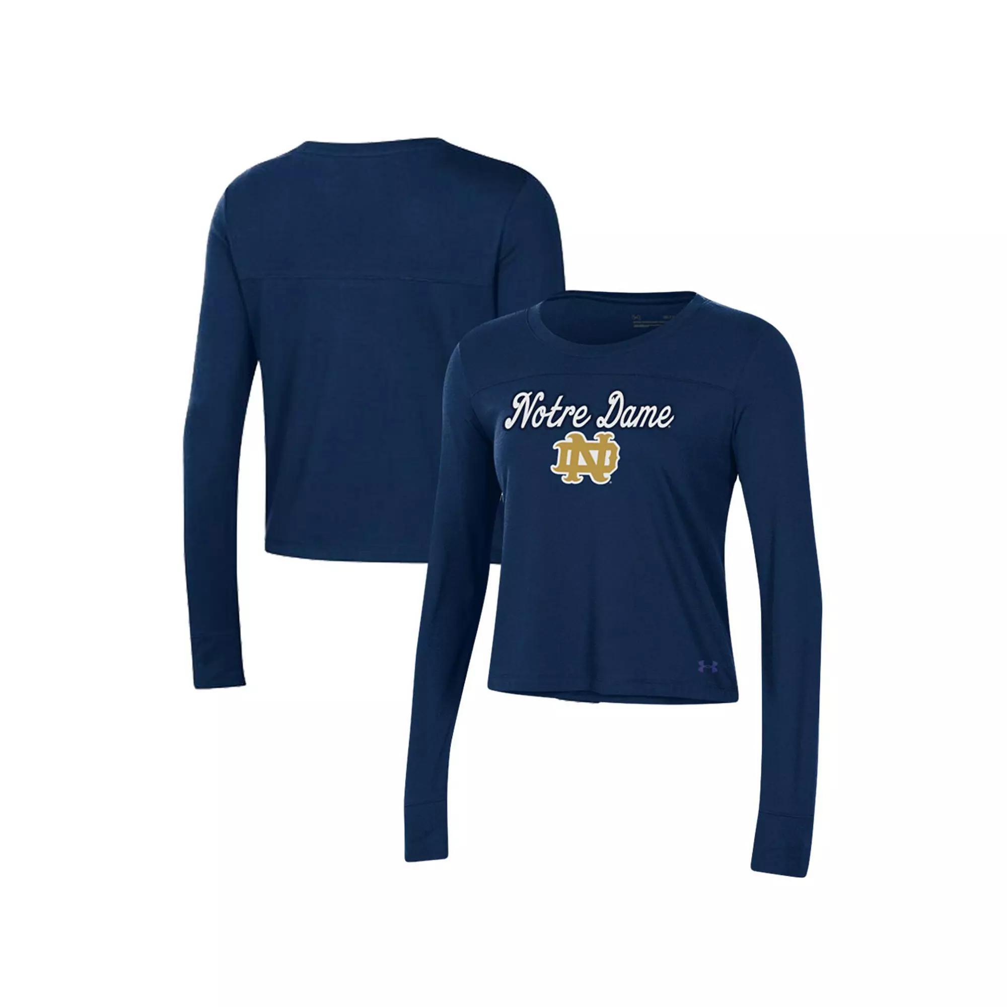 Women's Under Armour Navy Notre Dame Fighting Irish Vault Cropped Long Sleeve T-Shirt, Size: 2XL, Blue Product Image
