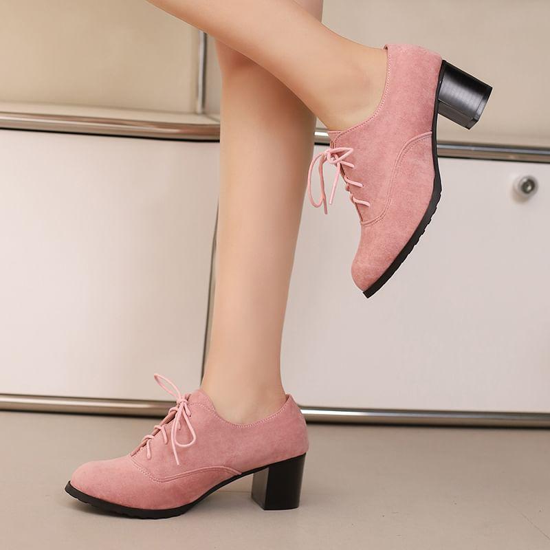 Block Heel Plain Lace Up Oxfords Product Image
