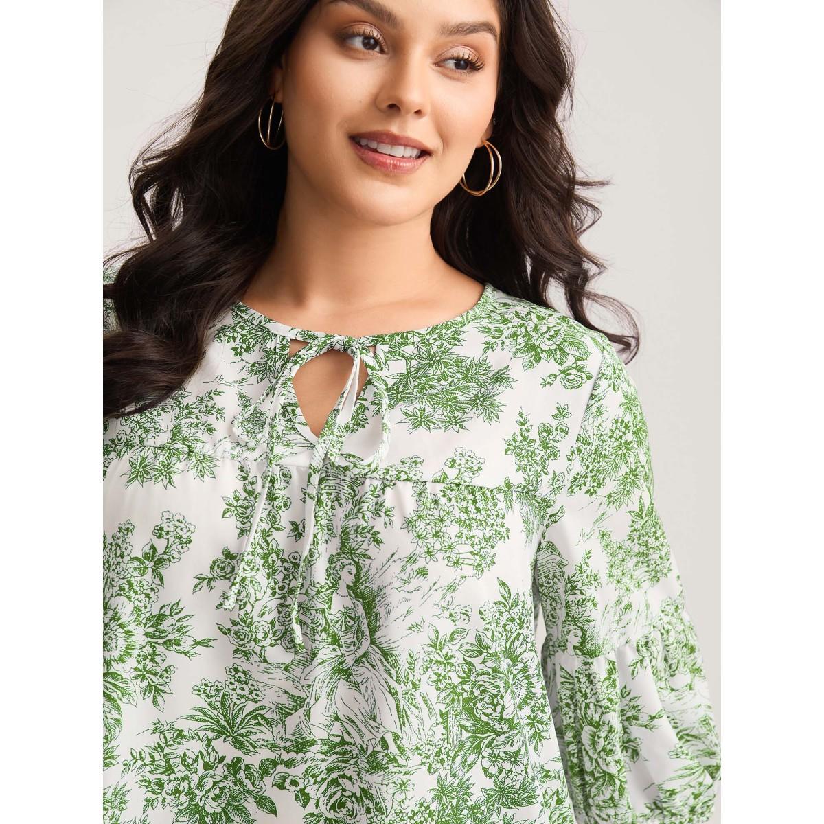 Plus Size Truegreen Artistic Print A-Line Blouse Women Elbow-length sleeve V-neck Everyday-Elegant Blouses BloomChic 18-20/2X Product Image