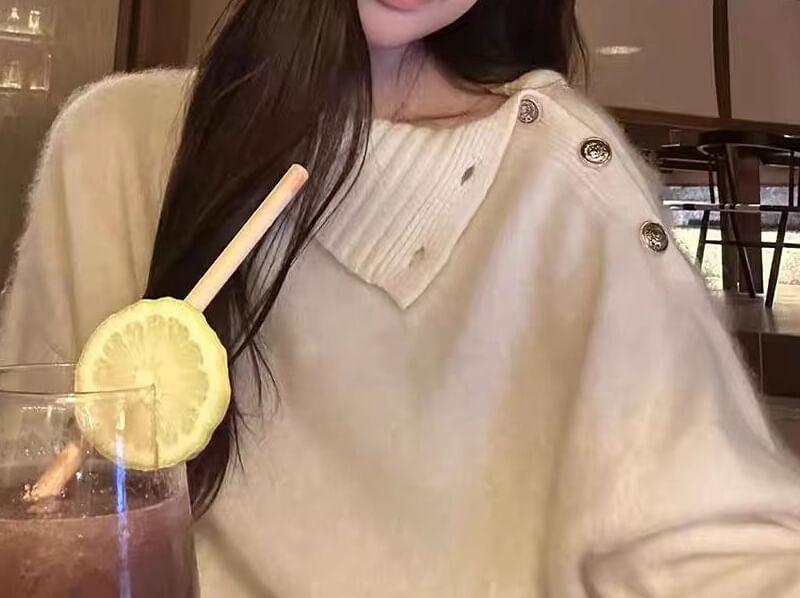 Turtleneck Plain Buttoned Sweater Product Image