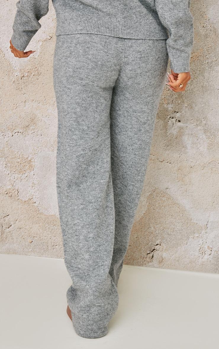 Petite Grey Knitted Seam Detail Wide Leg Pants Product Image
