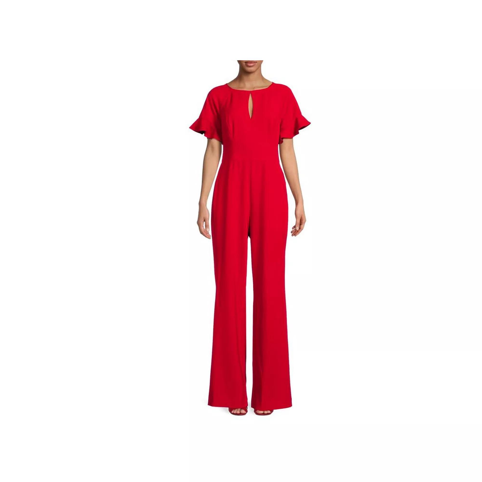Women's Focus By Shani Flutter Sleeve Knit Jumpsuit, Size: 6, Blue Product Image