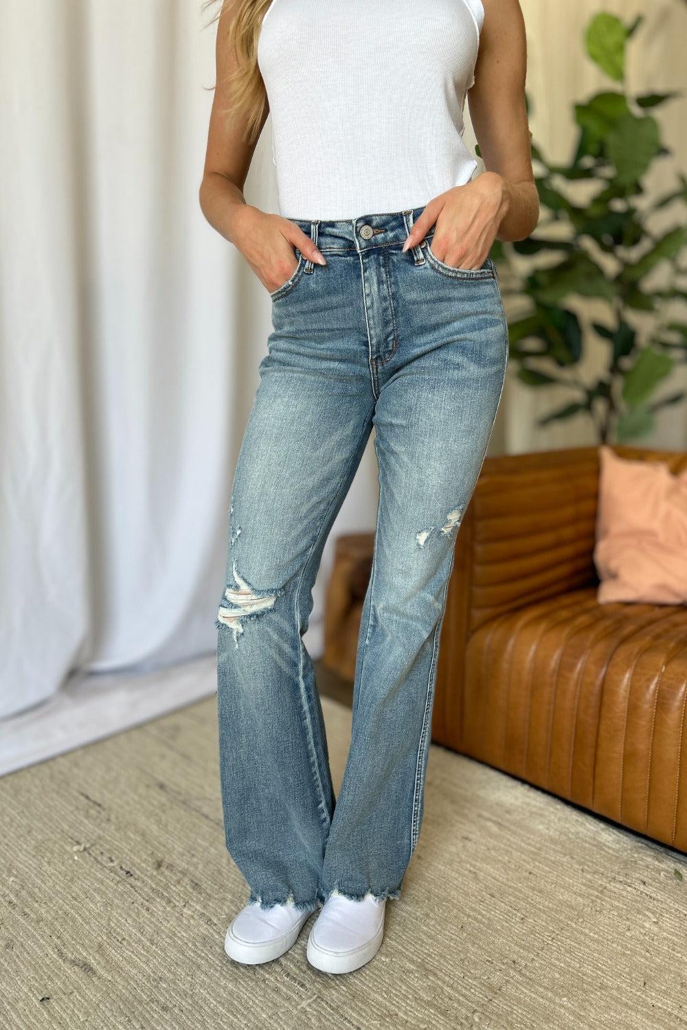 Tandi Mid-Rise Tummy Control Destroy Flare Judy Blue Jeans - ONLINE EXCLUSIVE! Product Image