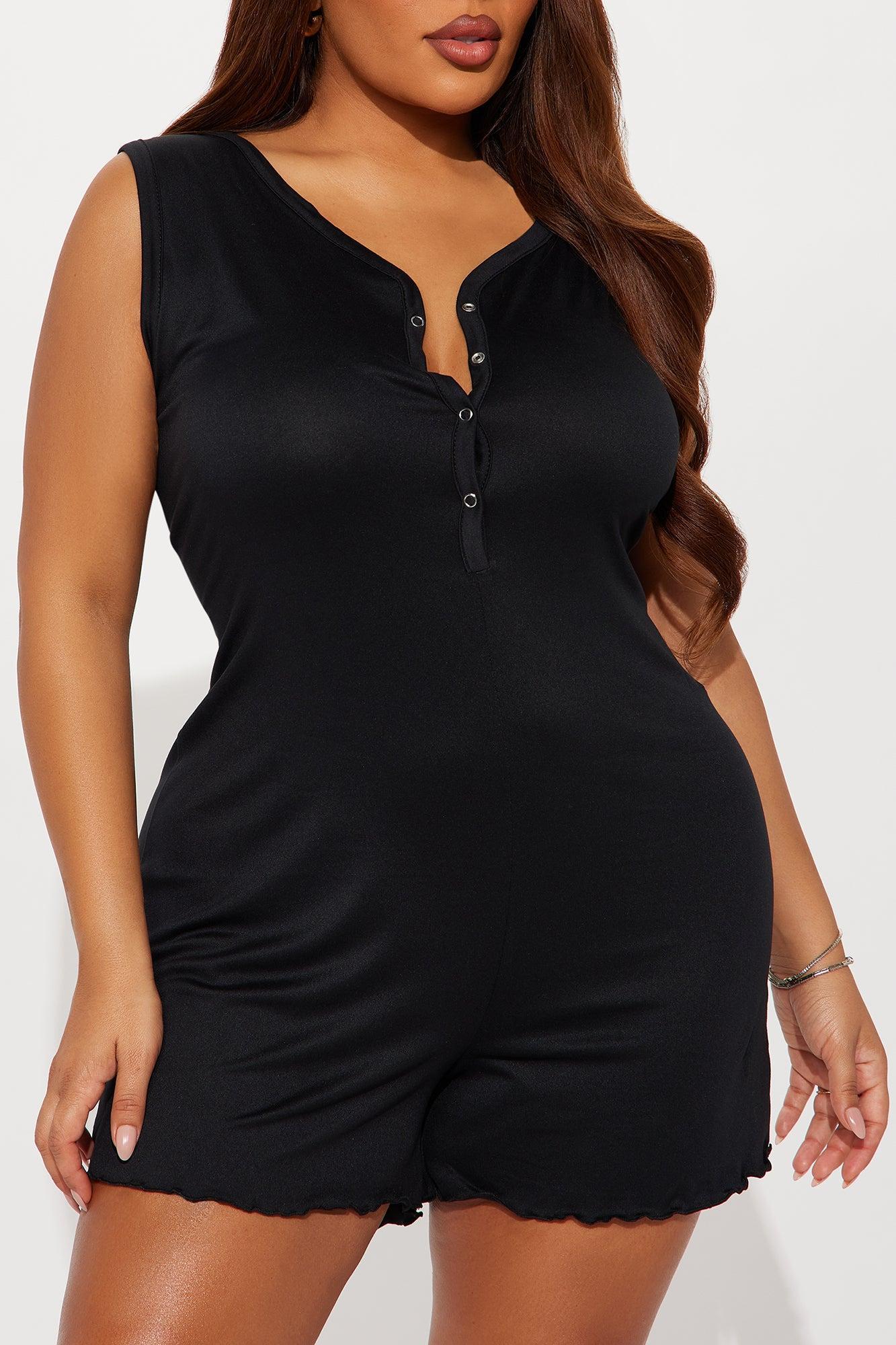 Dreaming Of You Henley PJ Romper Onesie - Black Product Image