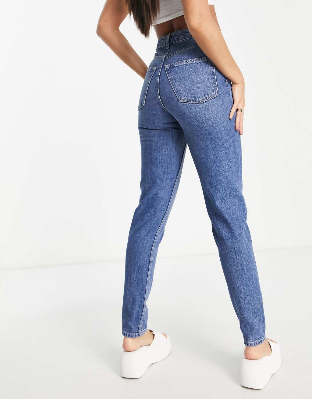Topshop Tall Original high rise Mom jeans in mid blue Product Image