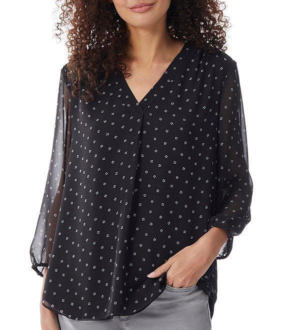 Jones New York V-Neck 3/4 Sleeve Printed Blouse Product Image