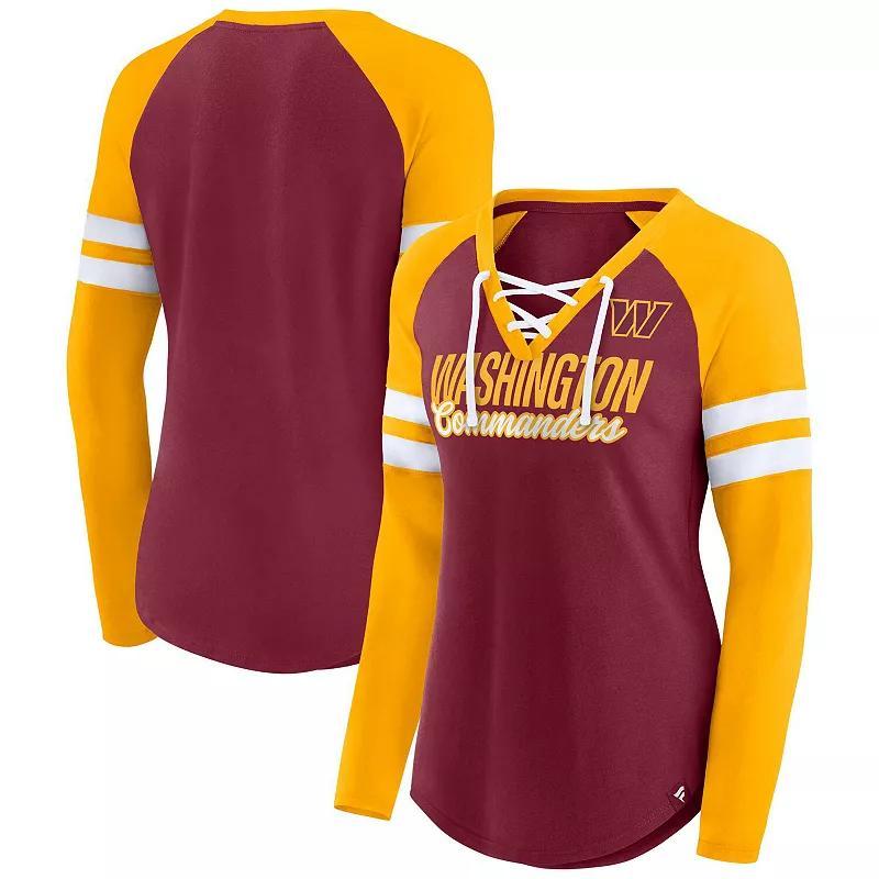 Women's Fanatics Branded Burgundy/Gold Washington Commanders True to Form Raglan Lace-Up V-Neck Long Sleeve T-Shirt, Size: XS, Wft Med Re Product Image