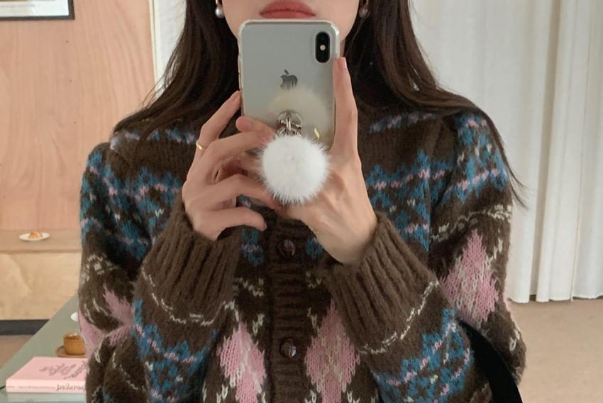 Argyle Print Button-Up Cardigan Product Image