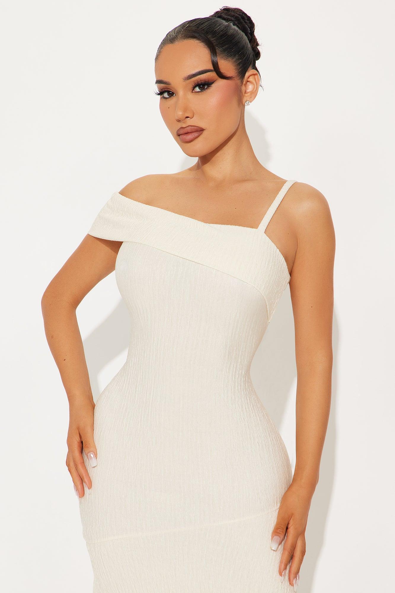 Mary Off Shoulder Midi Dress - Cream Product Image