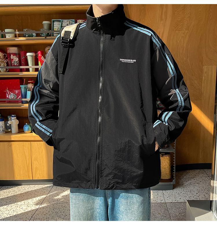 Striped Lettering Zip Jacket Product Image