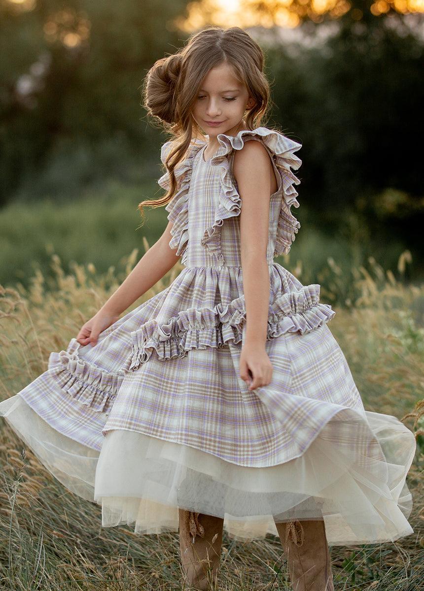 Reign Petticoat Dress in Lavender Plaid Girls Product Image