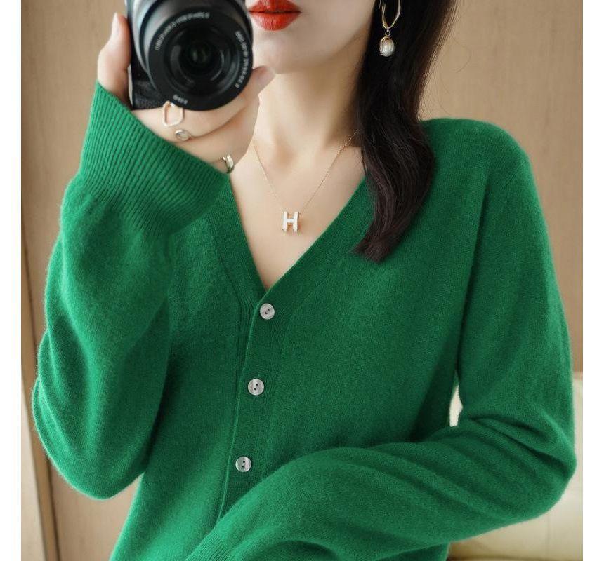 V-Neck Button-Up Plain Cardigan Product Image