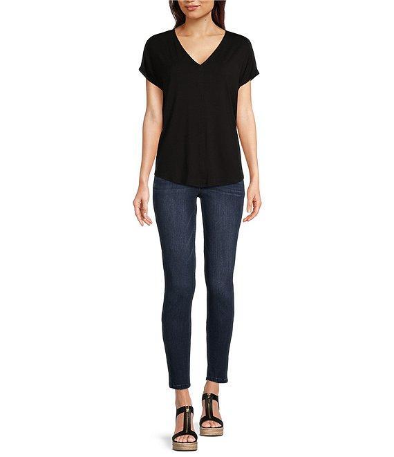 Gibson & Latimer Knit V-Neck Dropped Short Sleeve Shell Shirttail Tee Shirt Product Image