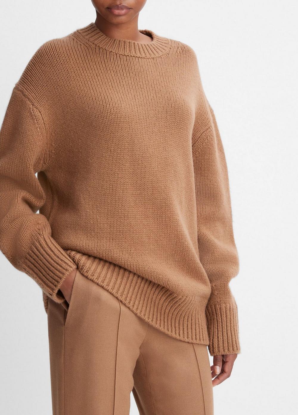 Womens Wool And Cashmere Boyfriend Crew Neck Sweater, Mink, Size XS Vince Product Image