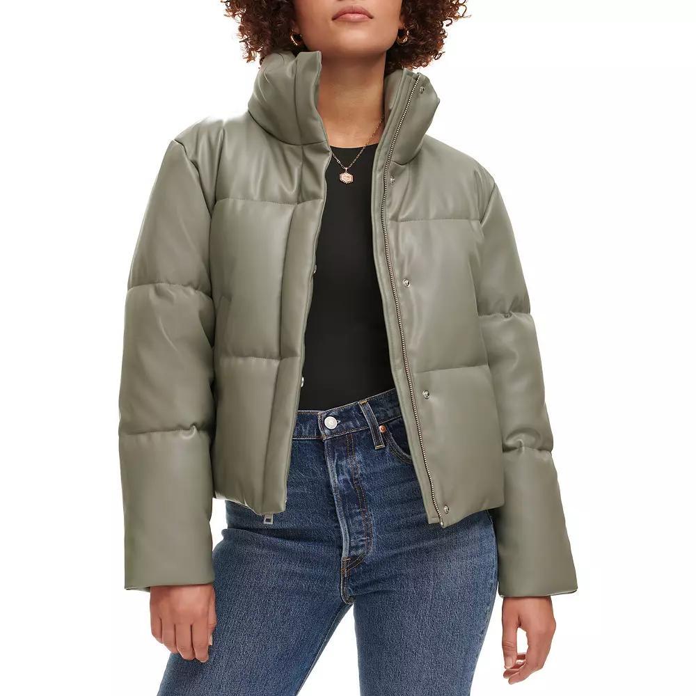 Womens Levis Faux-Leather Short Puffer Jacket Green Product Image