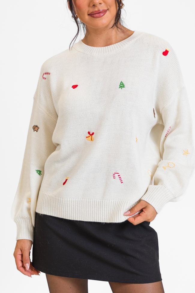 Magic Of The Holidays Cream Embroidered Sweater FINAL SALE Product Image