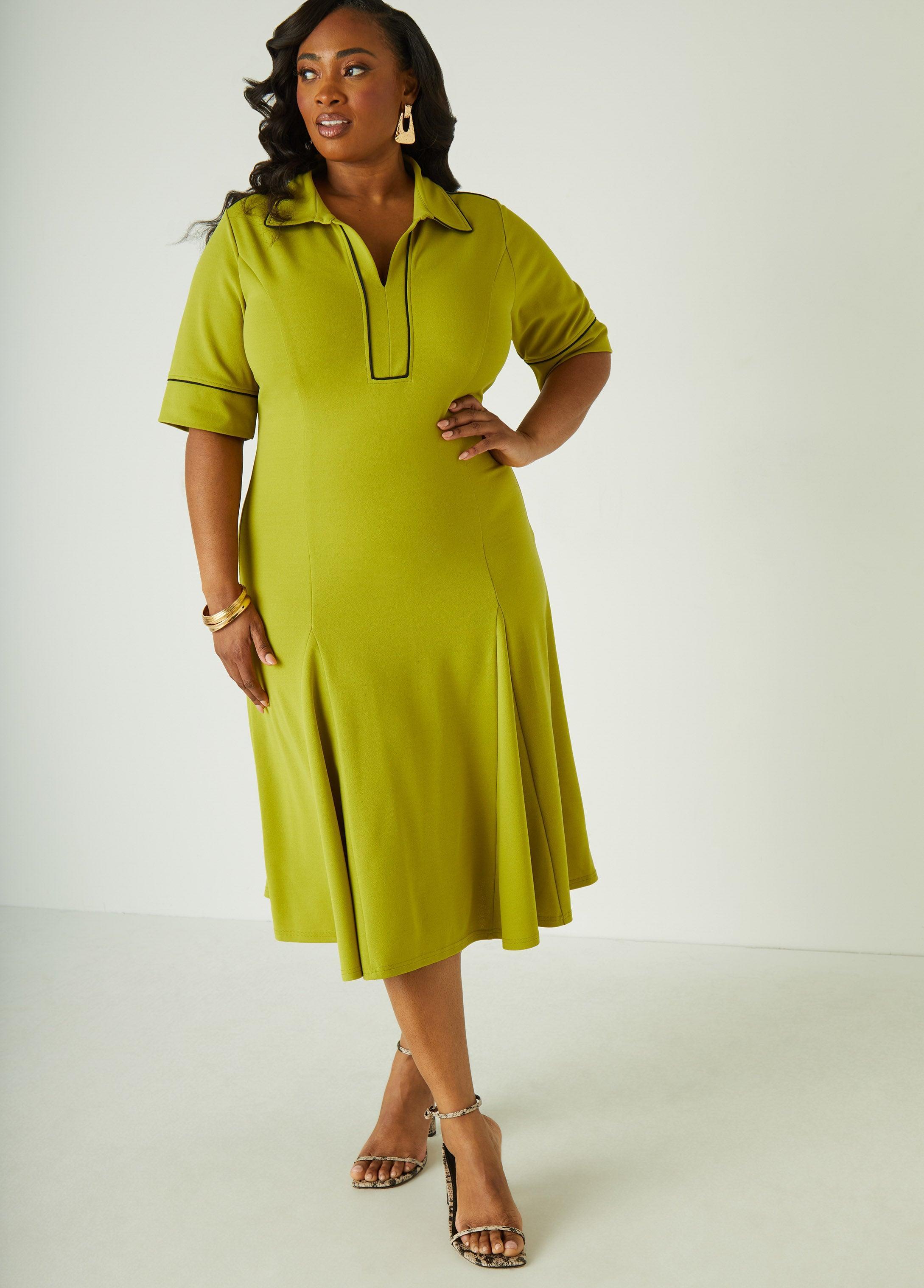 Plus Size Piped Midi A Line Dress Ashley Stewart Product Image
