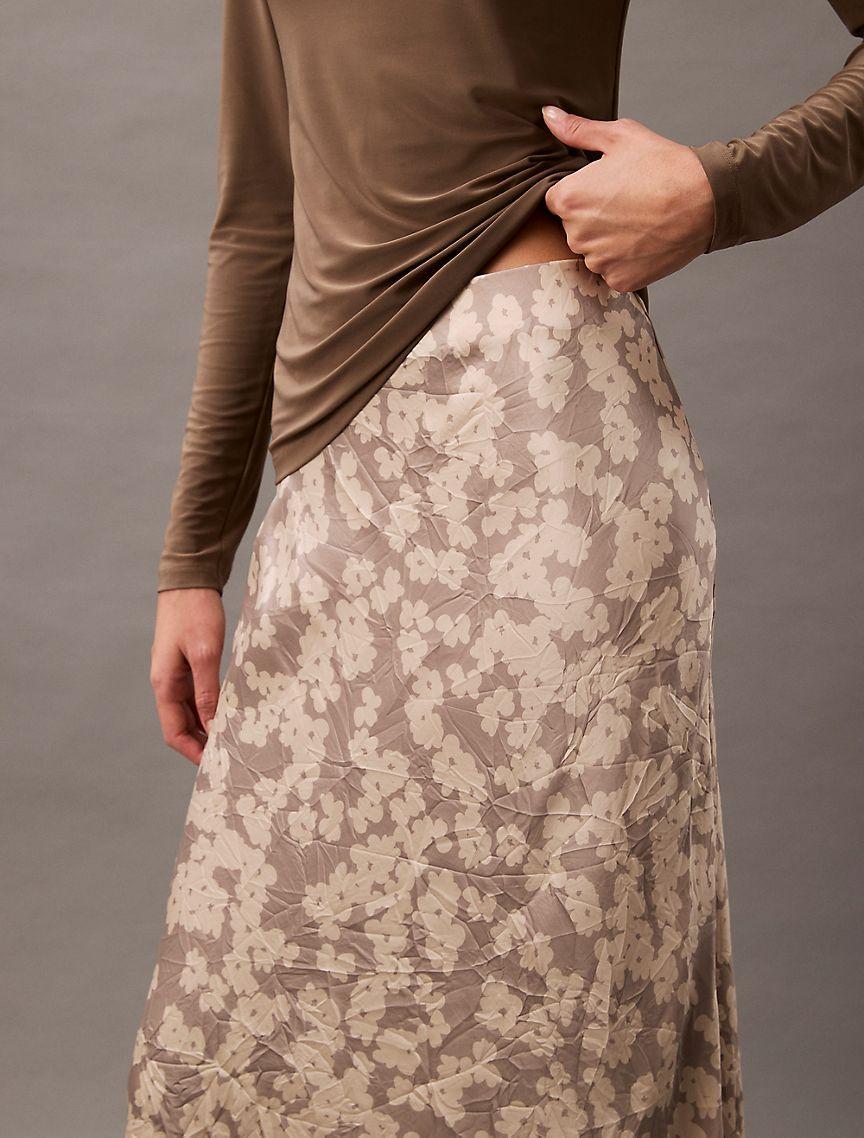 Crushed Satin Print Midi Skirt Product Image