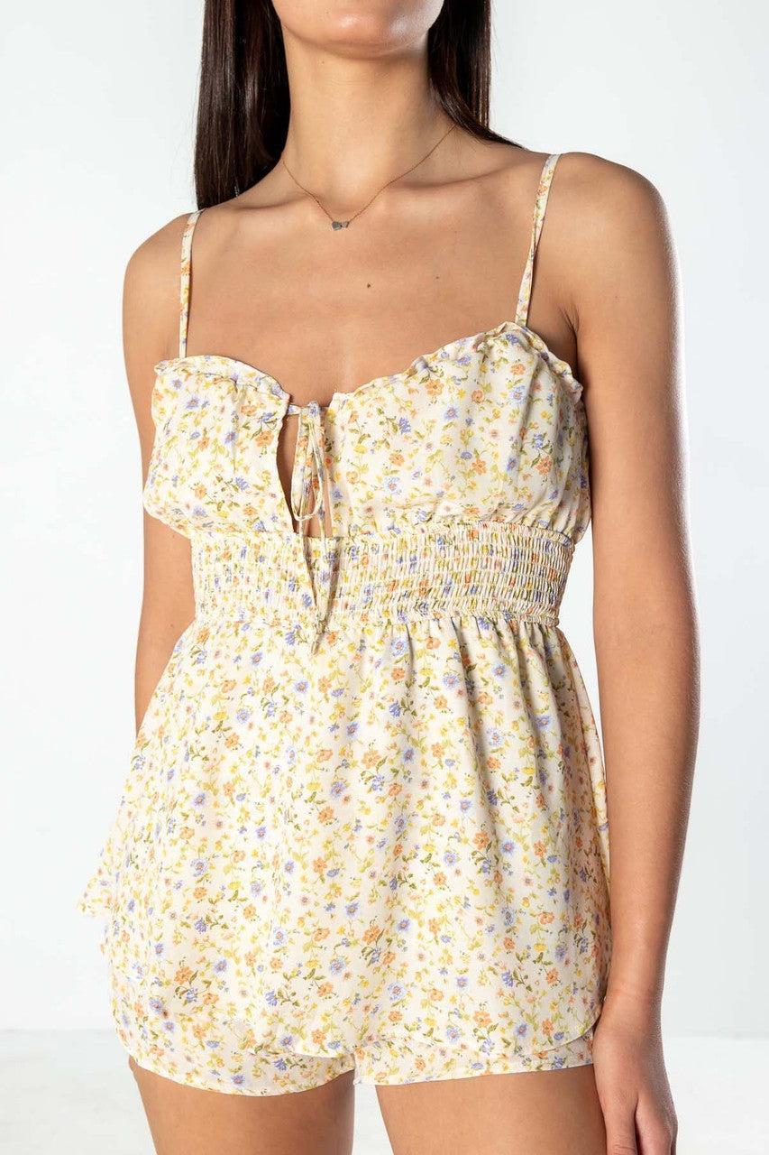 Floral Smocked Waist Romper Product Image