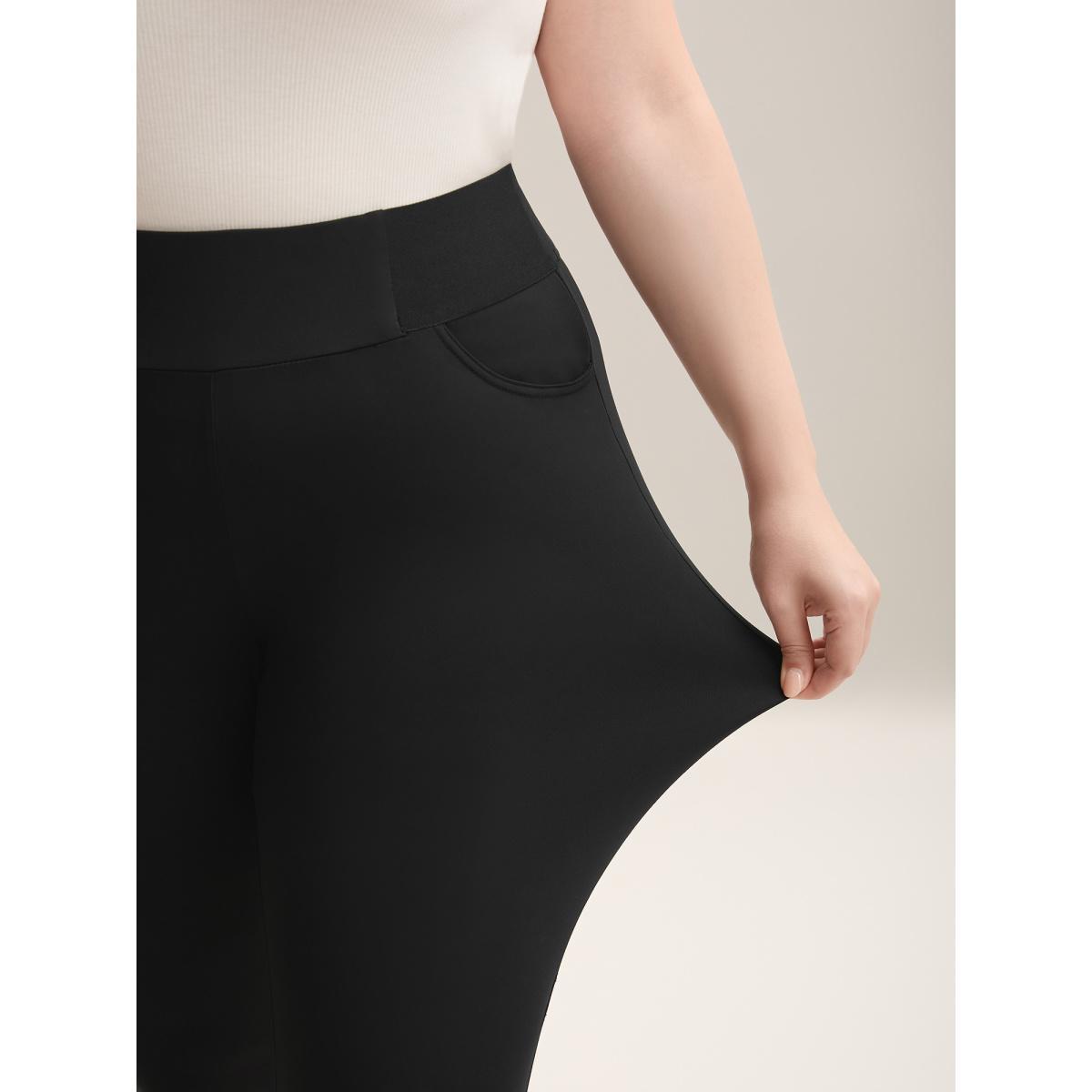 Plus Size Rubber Spliced Wide Waistband Tight Pants Women Black Elegant Skinny Mid Rise Everyday Pants BloomChic 14-16/1X Product Image