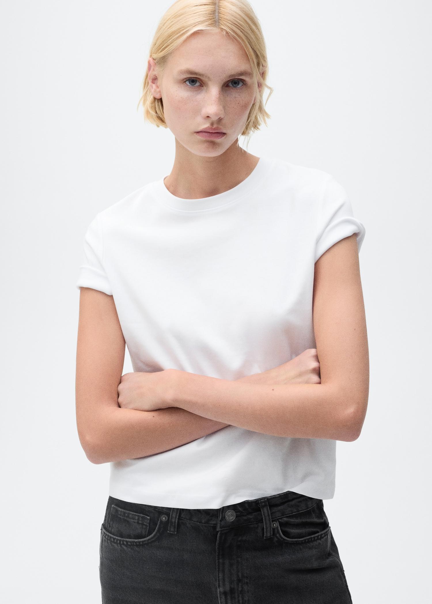 Short-sleeved cotton t-shirt - Women | MANGO USA Product Image