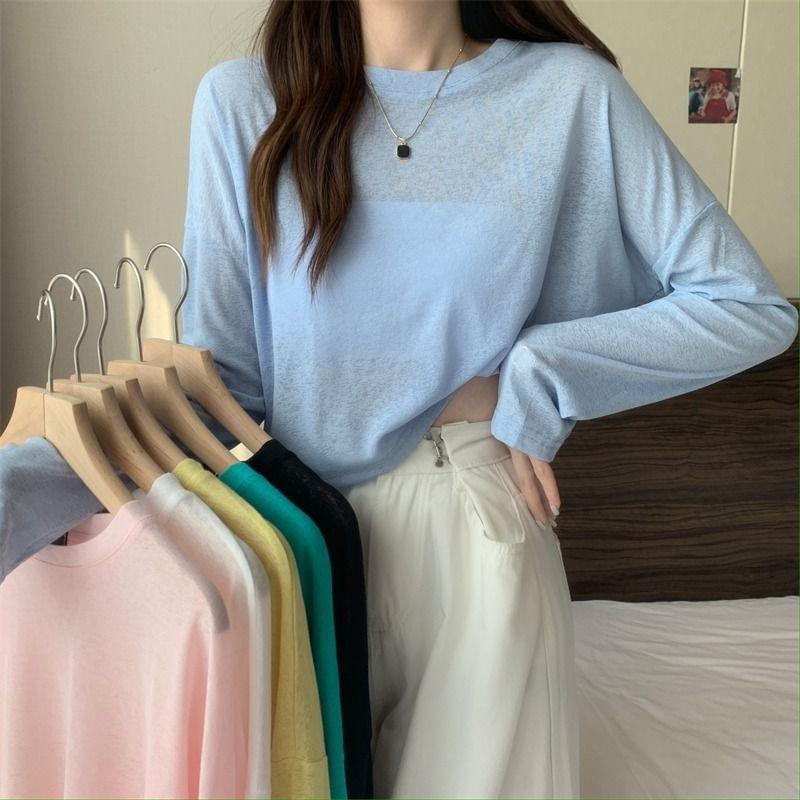 Long Sleeve Sheer Crop T-Shirt Product Image