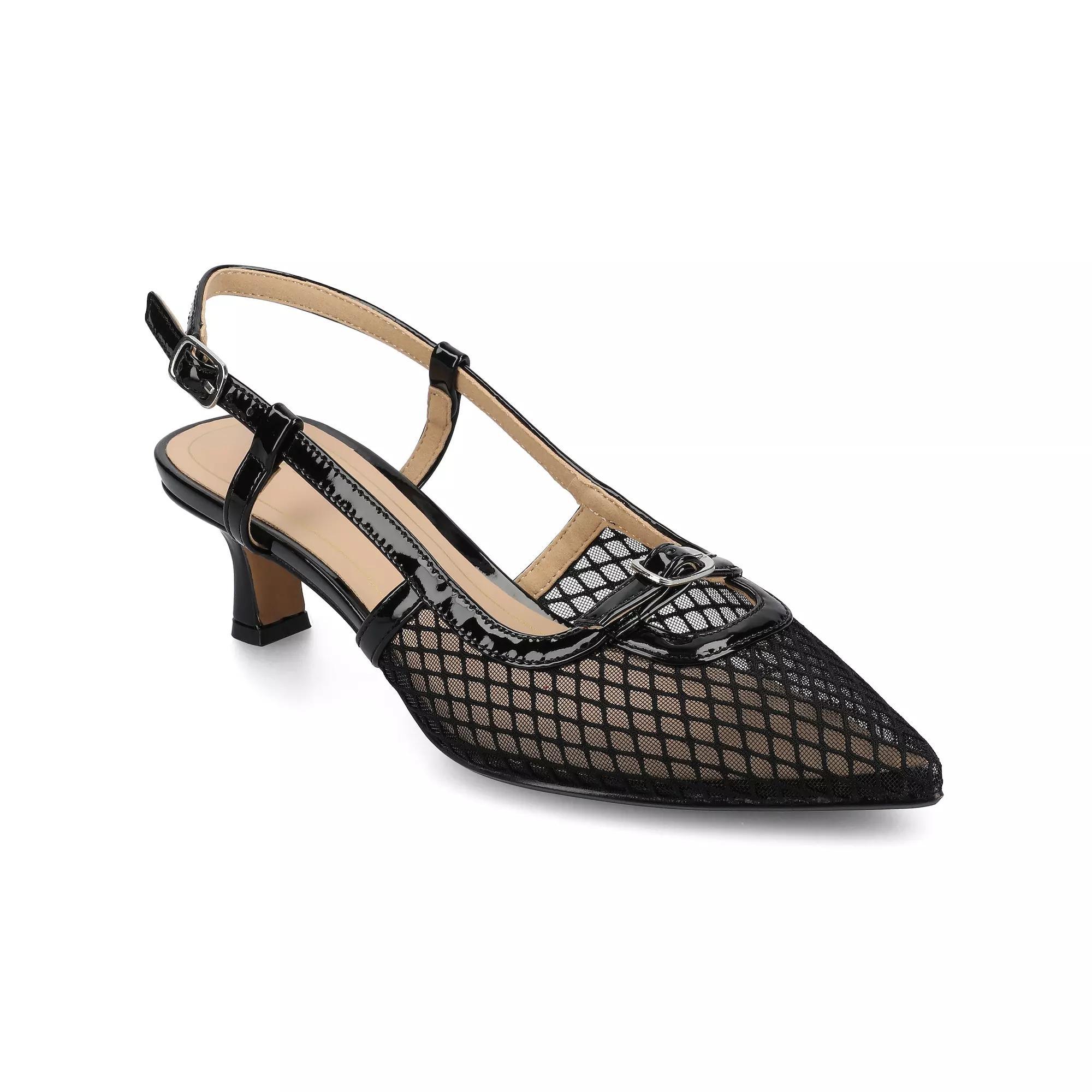 Journee Padma Women's Pointed Toe Kitten Heel Slingback Pumps, Size: 9, Mesh Black Product Image