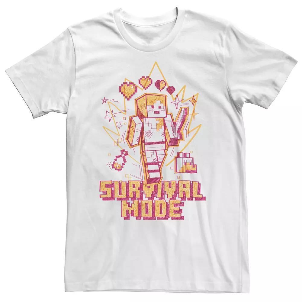 Big & Tall Minecraft Survival Mode Sketch Collage Tee, Men's, Size: XXL Tall, White Product Image