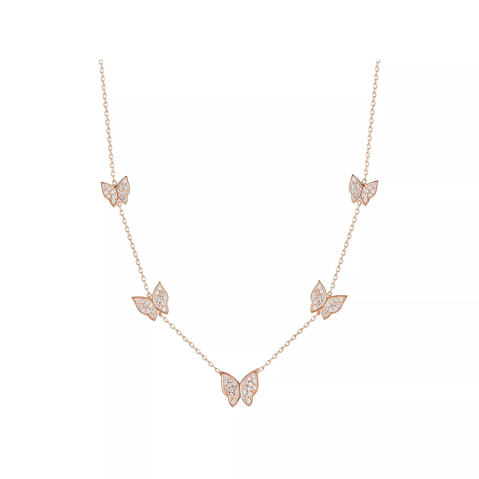 Sunkissed Sterling Cubic Zirconia Butterfly Charm Necklace, Women's, Rose Gold Tone Product Image