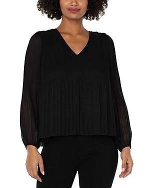 Liverpool Los Angeles V-Neck Long Sleeve Pleated Top Women's Clothing Product Image