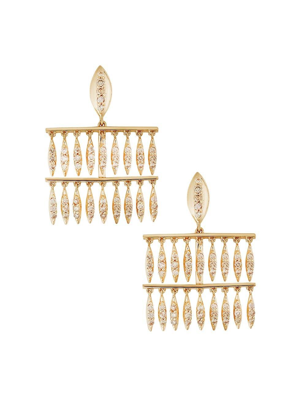 Womens Grass 18K Yellow Gold & Brown Diamond Mini Raining Drops Earrings Product Image