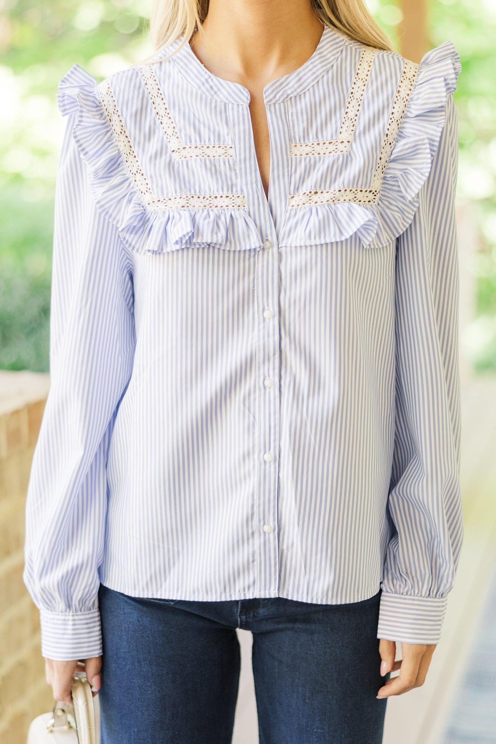 In Your Eyes Denim Blue Striped Blouse Female Product Image