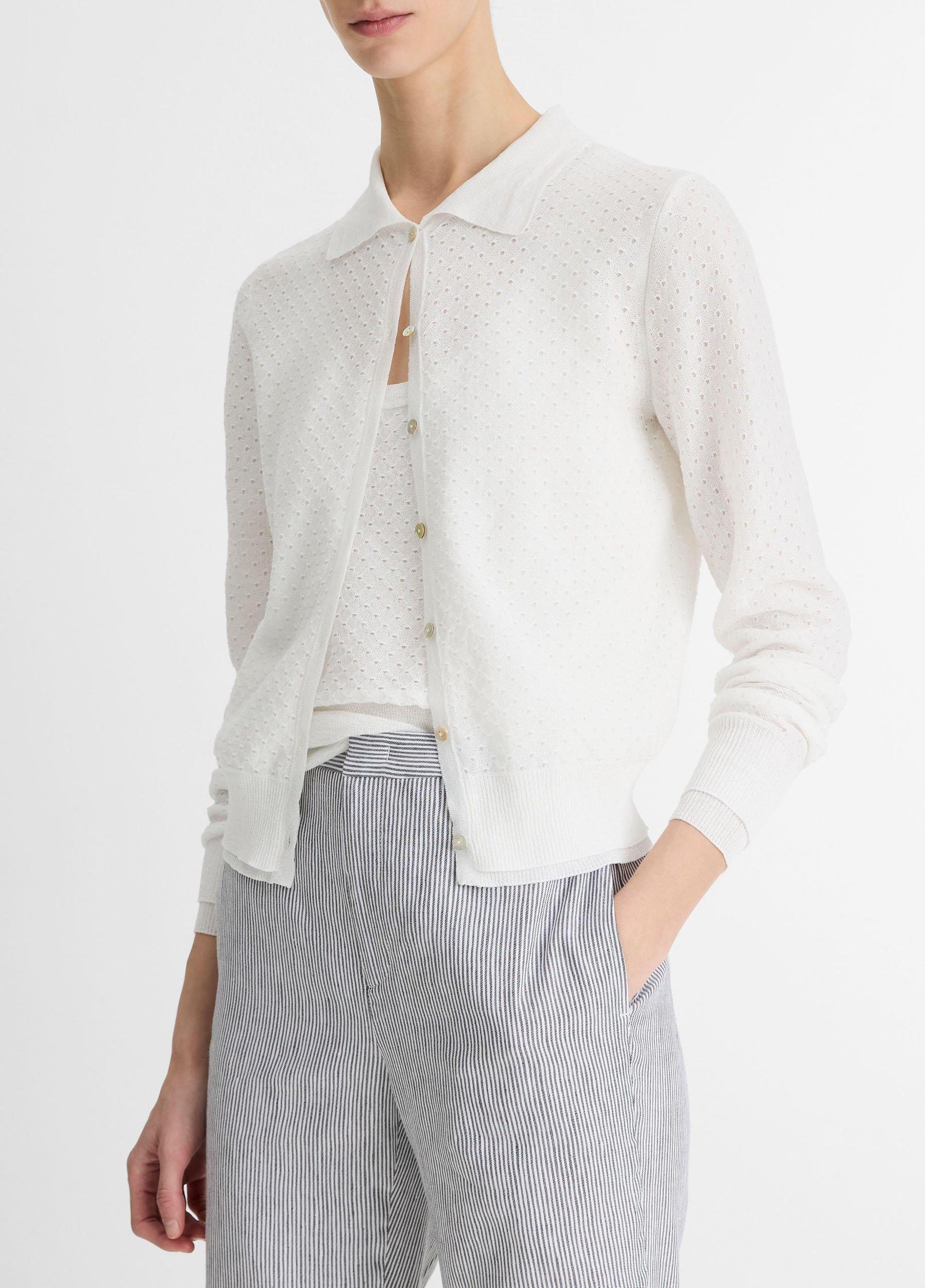 Italian Cotton-Blend Mesh Double-Layer Cardigan Product Image