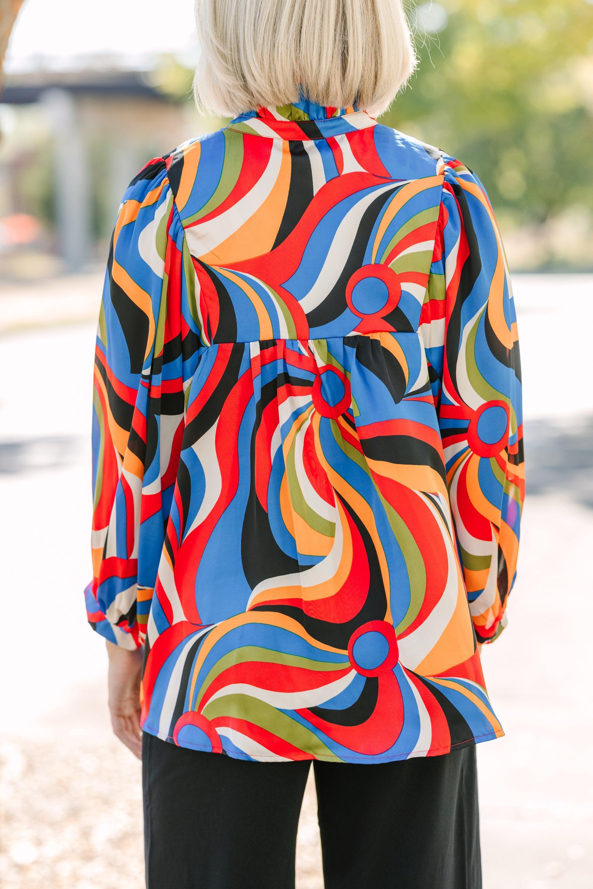 Go For Love Red & Black Retro Abstract Blouse Female Product Image