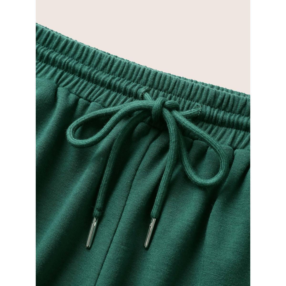Plus Size Plain Elastic Waist Drawstring Pants Women Truegreen Casual High Rise Everyday Pants BloomChic 12/L Product Image
