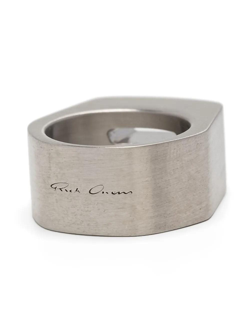 RICK OWENS Chunky Beveled Ring In Silver Product Image