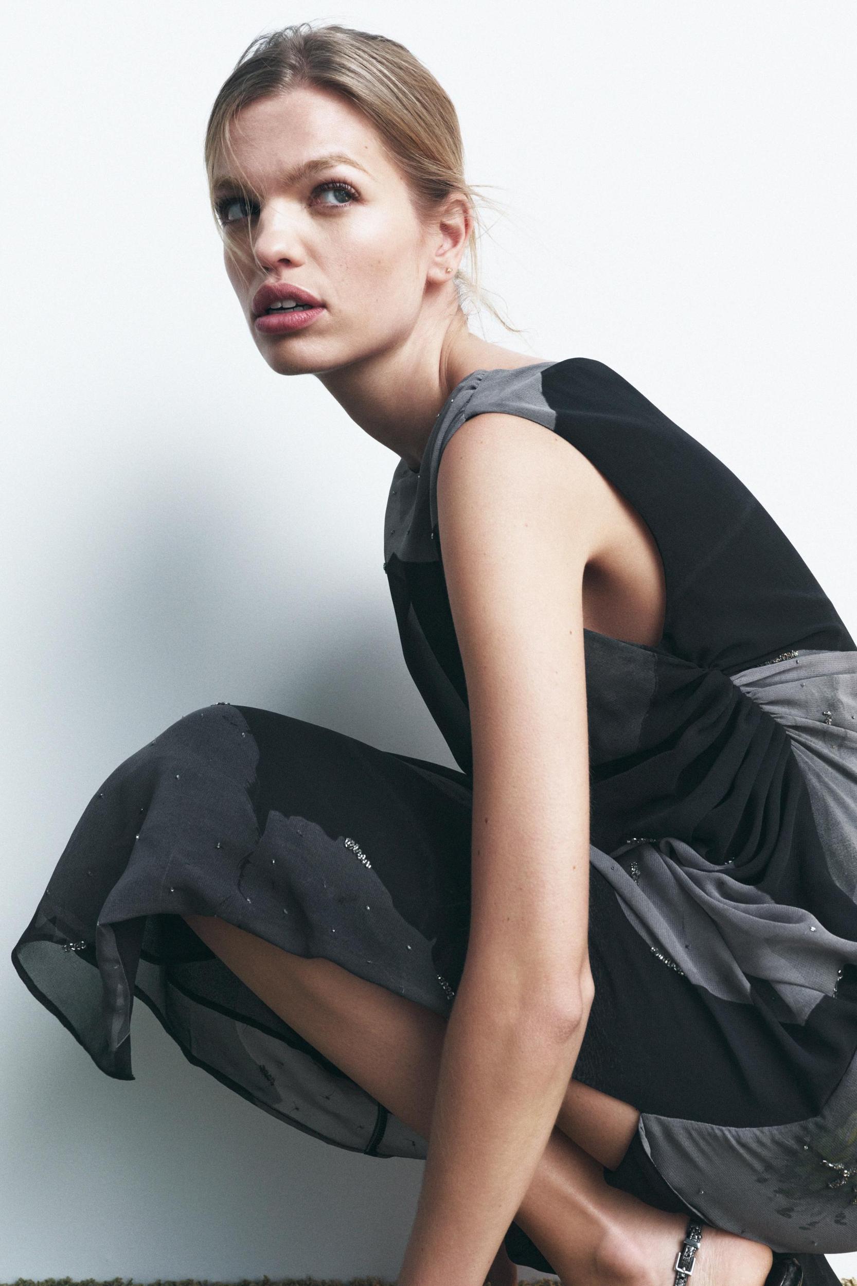 BEADED DRAPED DRESS Product Image