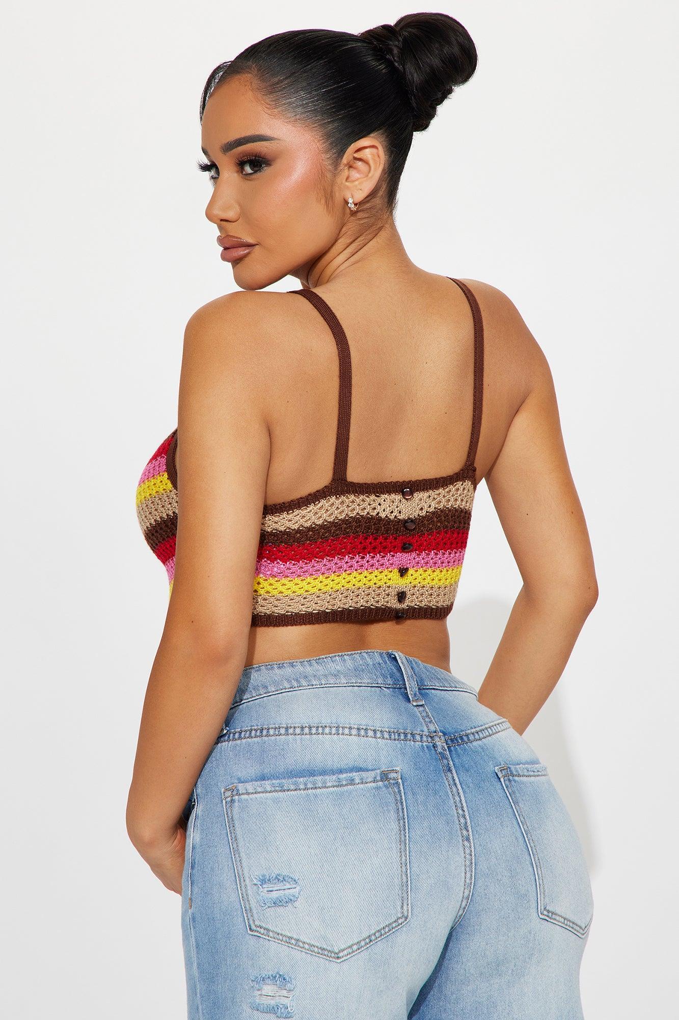 In The Sun Striped Crochet Top - Brown/combo Product Image