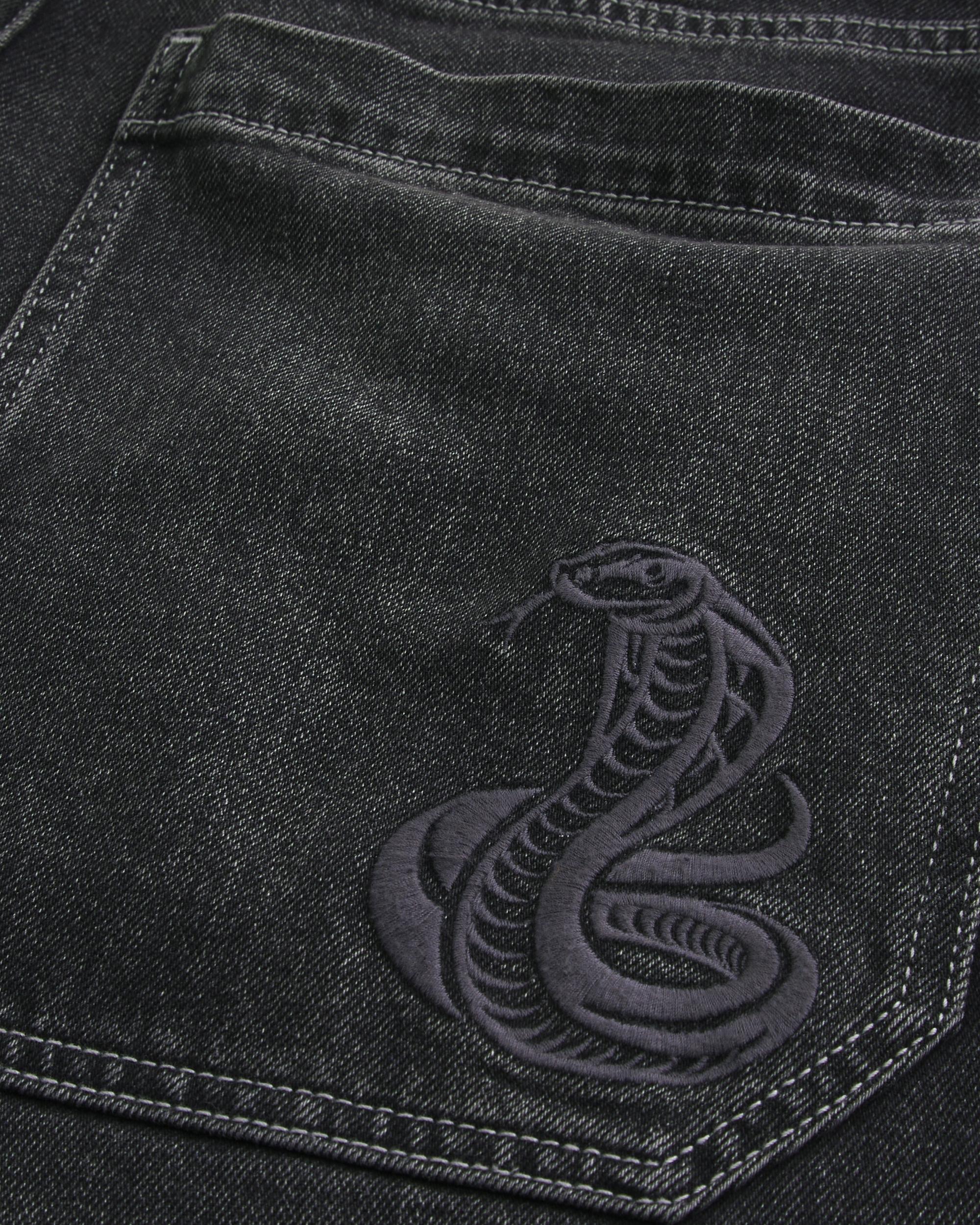 Washed Black Embroidered Snake Baggy Skater Jeans Product Image