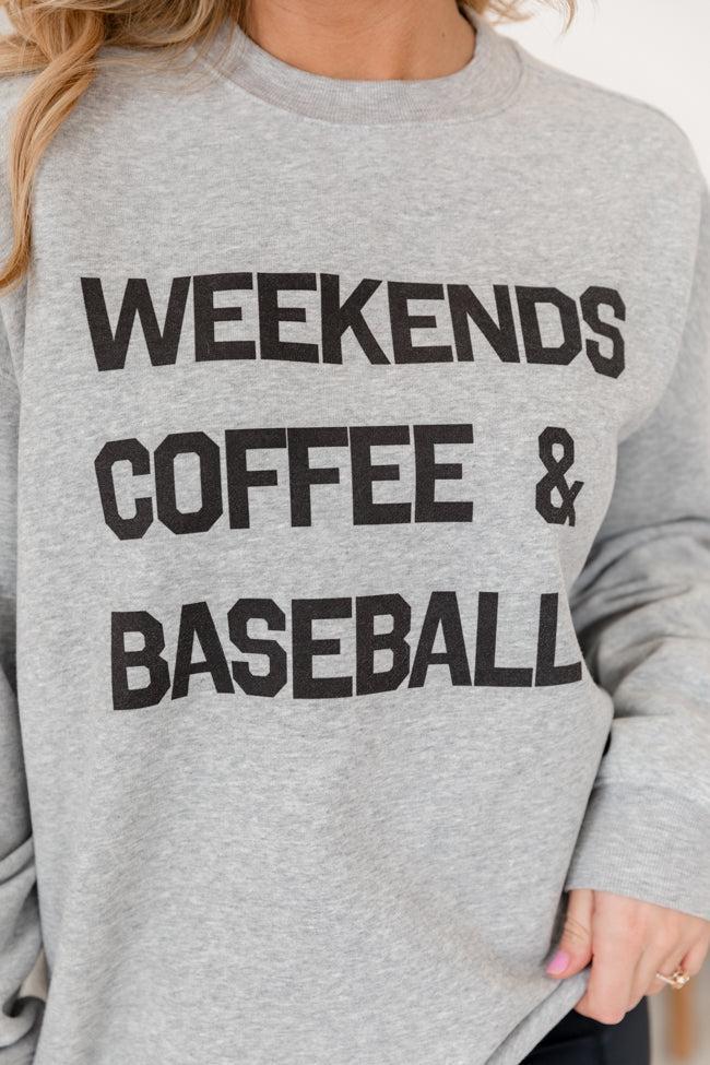 Weekends Coffee and Baseball Light Grey Graphic Sweatshirt SALE Product Image