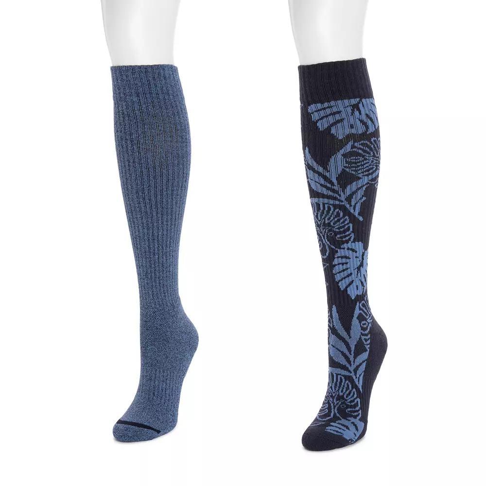 Womens MUK LUKS Cotton Compression Knee-High Socks 2-Pack, Blue Product Image